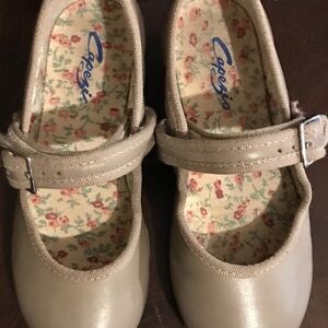 Capezio Tap Shoes Mary Jane Tan Leather Velcro Buckle Dance Kids Size 9 1/2